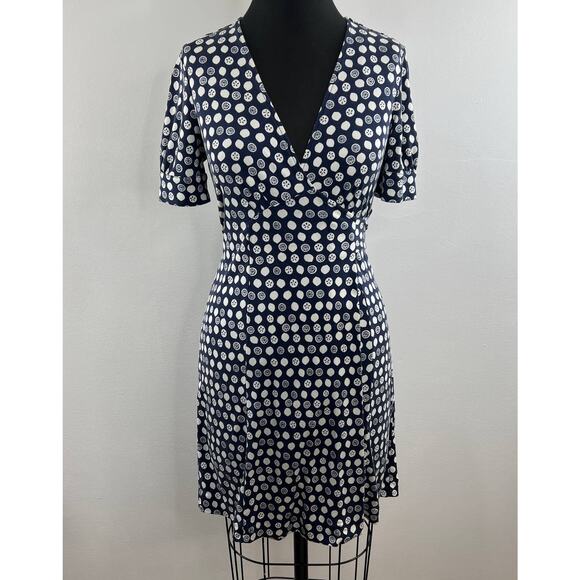 Lilly Pulitzer Navy Blue White Citrus V-Neck Short Sleeve Tie Waist Dress Size 6 - Picture 1 of 5